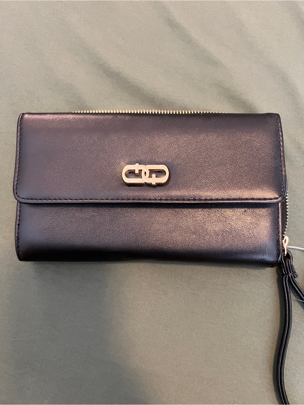 Black Wristlet Wallet with Gold Hardware